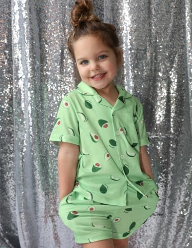 Image of Arshiner Girls Pajamas Sets Short Sleeve Kids Pjs Button Down Sleepwear | Cute Printed Pajamas for Little & Big Girl, Lightweight Comfy Fabric, 2-Piece Outfits, Perfect for Lounge Pajamas Party