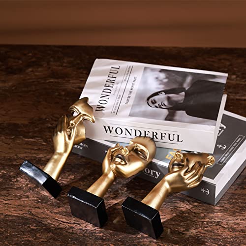 oliruim 3 Pcs Thinker Small Statue Set - Black Gold Home Decor Abstract Art Figurines for Shelves, Living Room Coffee Table, Office Desktop (3 Pcs Gold, 6") - Image 5