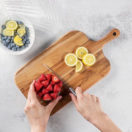 Tabla de Cortar Linwnil de Madera de Acacia con Mango (13.8"L x 5"W x 0.75"Th) miniatura 4
