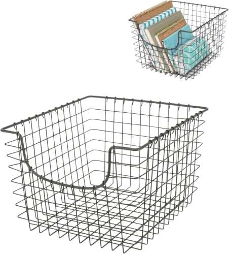 Spectrum Wire Scoop Basket Storage Bin Industrial Gray Medium Metal Wire Basket Organizer for...