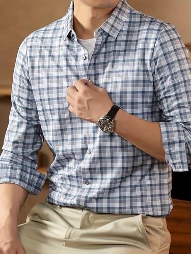 Image of Lymio Men Shirt | Checkered Button Down Shirt for Men | Slim Fit Casual & Semi-Formal Shirts for Man | Textured Long Sleeve | Office & Weekend Ready (Packs Also Available) (Small-Checks)