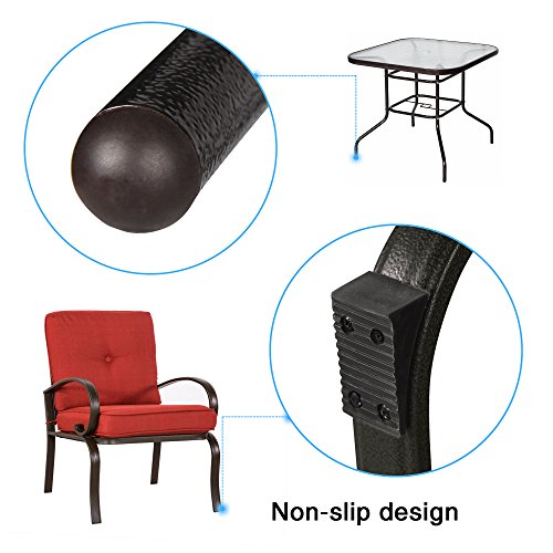Finefind Patio Bistro Set 3 Piece Chair Set with 32" Tempered Glass Top Dining Table Outdoor Bistro Patio Furniture Bistro Set Wrought Iron Frame Thick Cushion Garden Yard Balcony (Brick Red)