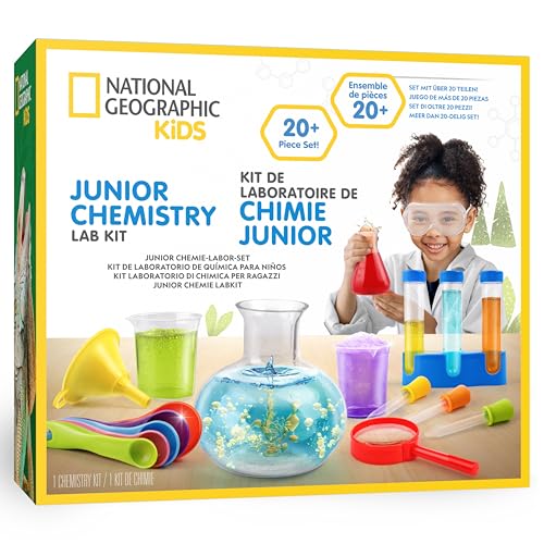 Blue Marble National Geographic Química para crianças, laboratório de aprendizagem precoce, com 50 experiências e mais de 20 ferramentas seguras, jogo educativo para crianças