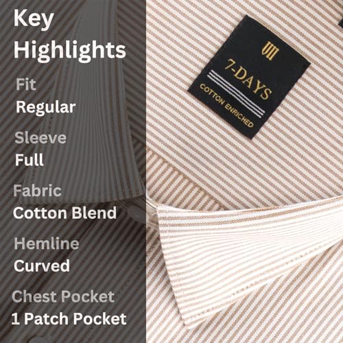 Image of 7-DAYS Men's Premium Striped Formal Shirt - Cotton Rich, Regular Fit, Full Sleeve, with Pocket, Wrinkle Resistant - Stylish Office & Everyday Wear.