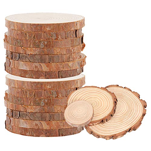 Judy1980 10 pcs Tranche de Bois Naturel,Rondin de Bois 15-17cm sans Trous,Rondelle de Bois Disques en Bois Craft Wood pour décoration Artisanat Bricolage Cadeau Noël (15-17cm) Cover