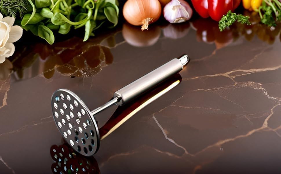 Image of Heavy Duty Stainless Steel Potato & Vegetable Masher - Durable Kitchen Tool for Pav Bhaji, Baby Food, Fruits & More