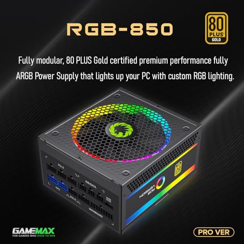 GameMax RGB 850W Pro Modular 80 Plus Gold Power Supply With 14cm ARGB Fan | Black - Image 3