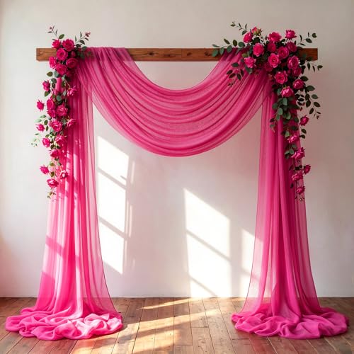 Image of Wedding Arch Draping Fabric, 1 Panel 30 inch x 20Ft Hot Pink Sheer Curtain Drapes Extra Wide & Long Backdrop Curtains for Bridal Shower Backdrop Outdoor Party Arches Church Ceremony Decoration