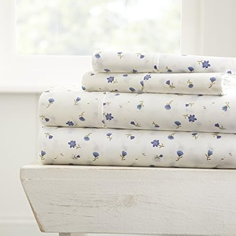 Linen Market 4 Piece Sheet Set Patterned, Queen, Soft Floral Light Blue Cover