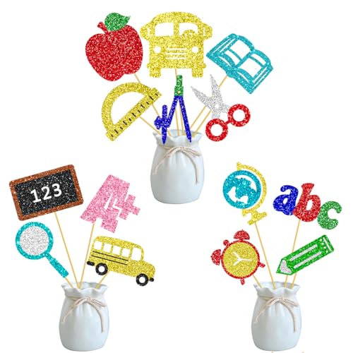 Image of Back to School Party Centerpiece Sticks Glitter Back to School Table Decorations 16Pcs First Day of School Table Toppers Classroom Party Decorations for School Birthday Party Supplies