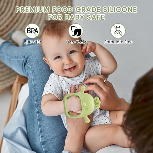 Image of UCRAVO 1 Pack Teething Toys for Baby, Teething Mitten for Babies, Baby Toys 0-6 Months, Silicone Teether for Toddler Infant, Baby Boy Girl Shower Gifts Teething Relief Chew Toys(Green)