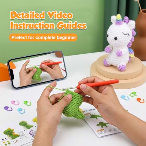 Image of PATPAT 4Pcs Crochet Set, Crochet Kit for Beginners Adults Kids Animals Series DIY Kit for Adult with Tools and Needles, Yarns, Instruction Material, Birthday Gift Home Car Interior Decor