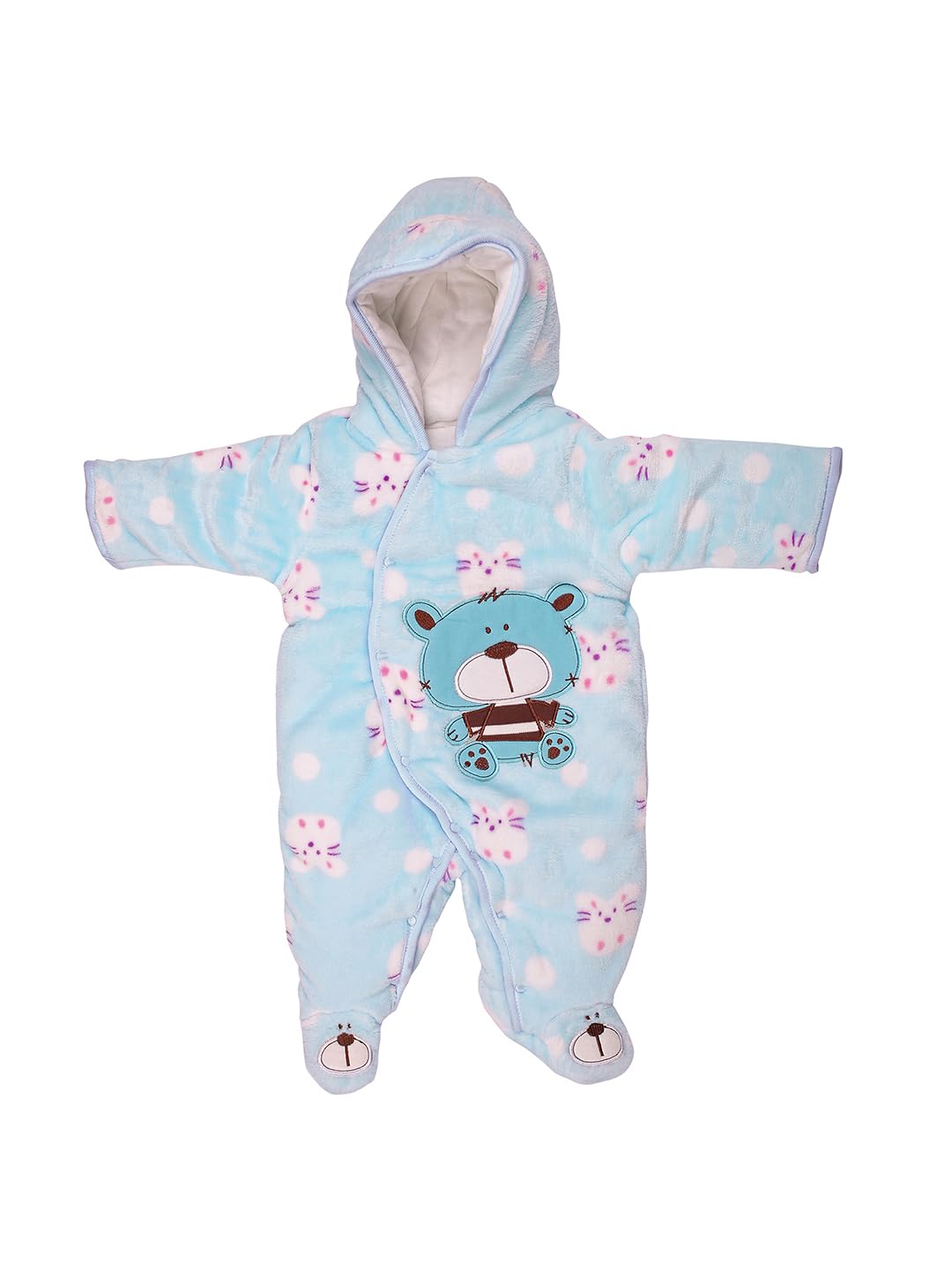 Baby Moo BFF Bear Blue Winter Quilted Hooded Romper