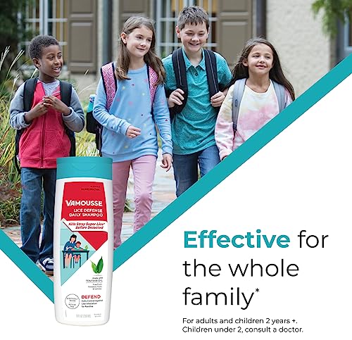 Image of Vamousse Head Lice Defense Daily Shampoo, Homeopathic Pesticide-Free Formula with Tea Tree Oil, After Exposure Defense for Kids &Family, Paraben, Sulfate & Dye Free, 13.5 Oz (Pack of 3)