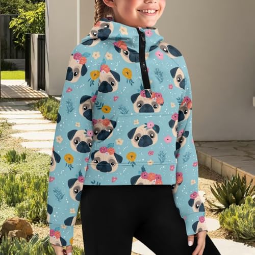 Uourmeti Girls Half Zip Up Sweatshirts Long Sleeve Drop Shoulder Cropped Hoodies with Pockets3