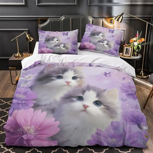 Parure de lit 135x200 microfibre 3D avec 2 taies d'oreiller - 3