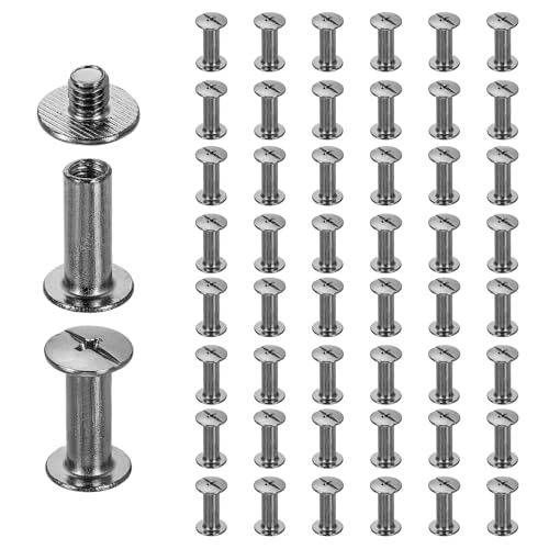 sourcing map 50set Chicago Screw M5 x 14mm 16mm Length Metal Phillips Nail Rivet Stud Screw Bolts Rivets Binding Post Screw for DIY Leather Belt Bag Craft Bookbinding, Gun Black