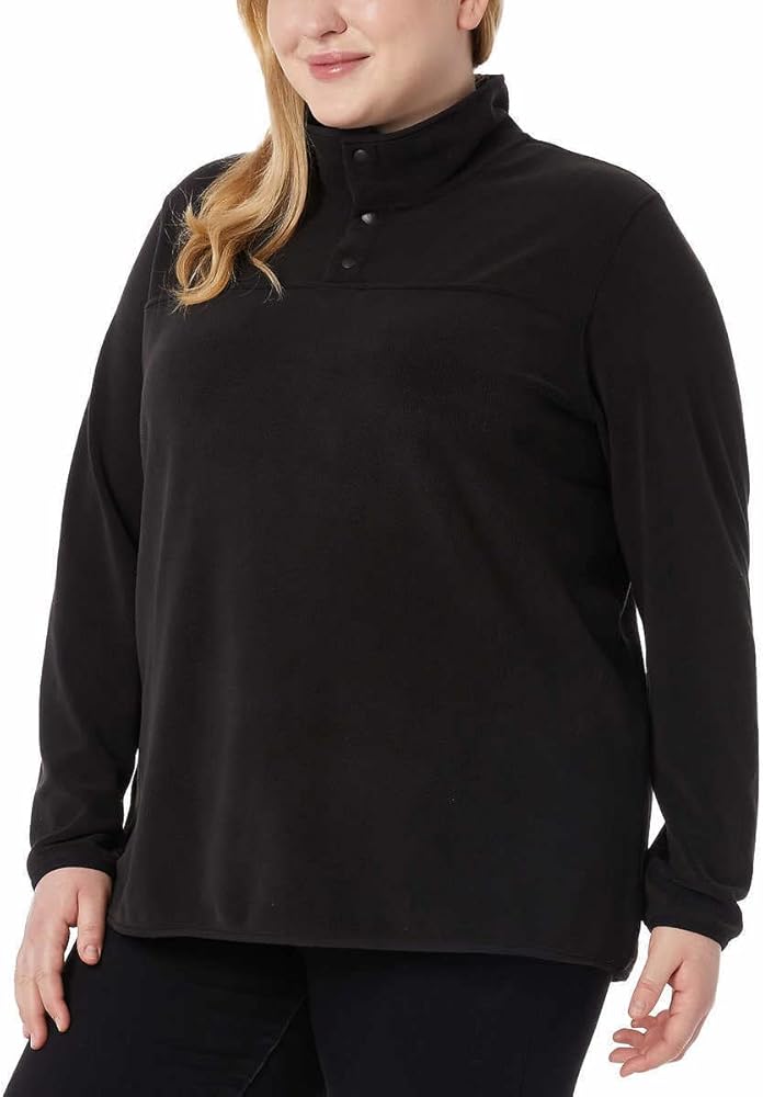 32 Degrees Heat Womens Midweight Snap Arctic Fleece Pullover (as1, alpha,  x_s, regular, regular, Black) at Amazon Women's Clothing store