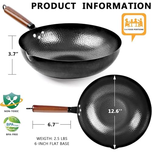 Wok Pan de acero carbono 32 cm sin recubrimiento químico miniatura 3