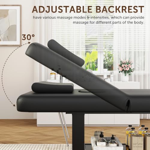 Image of Black Wide Stationary Massage Table with Backrest for Treatment Table Physical Therapy Table Spa Facial Bed, Metal Frame PU Leather 31.5'' Wide 75'' Long Heavy Duty Professional Stationary Massage Bed