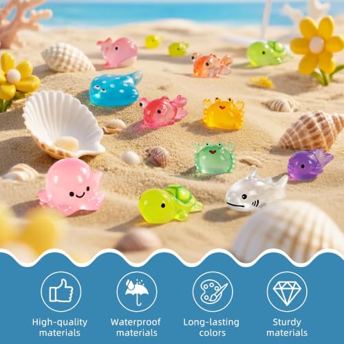 Image of FEXIA 50 Pcs Ocean Mini Resin Animals Tiny Aquariums Decor Glow in The Dark Resin Figures Luminous for Garden Landscape Sea Decor DIY