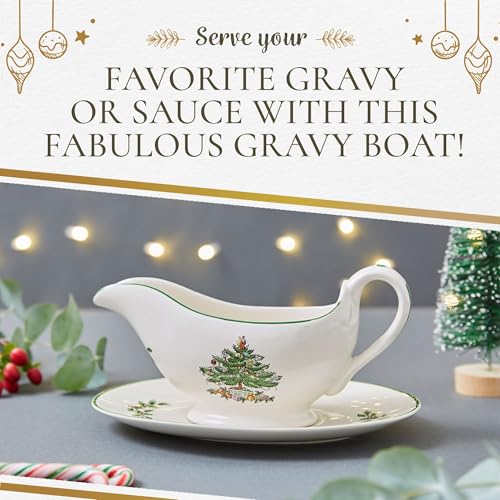 Portmeirion XT7410-X Spode Christmas Tree Collection Gravy Boat And Stand, Sauce Boat, And Tray, 9-Ounce, Made Of Fine Porcelain, For Gravy, Warming Sauces, Holiday Party Dish thumb #5