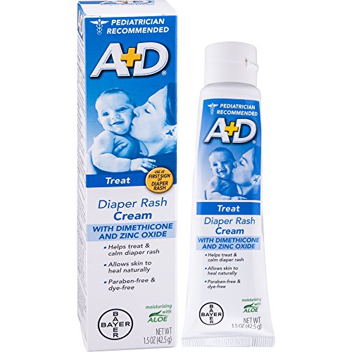 A+D Zinc Oxide Diaper Rash Treatment Cream, Dimenthicone 1%, Zinc Oxide 10%, Easy Spreading Baby Skin Care, 1.5 Ounce Tube