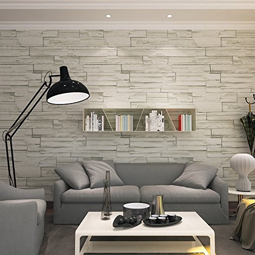 HANMERO® papel pintado imitación ladrillo, 3D diseño papel de pared pintado,color gris beige claro,0,53M*10M
