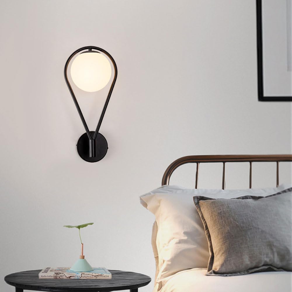 Applique da Parete Moderna con Globo in Vetro, Lampada da Bagno, Applique a Cablaggio Fisso con Paralume a Sfera Bianca, lampade per Soggiorno e Camera da Letto
