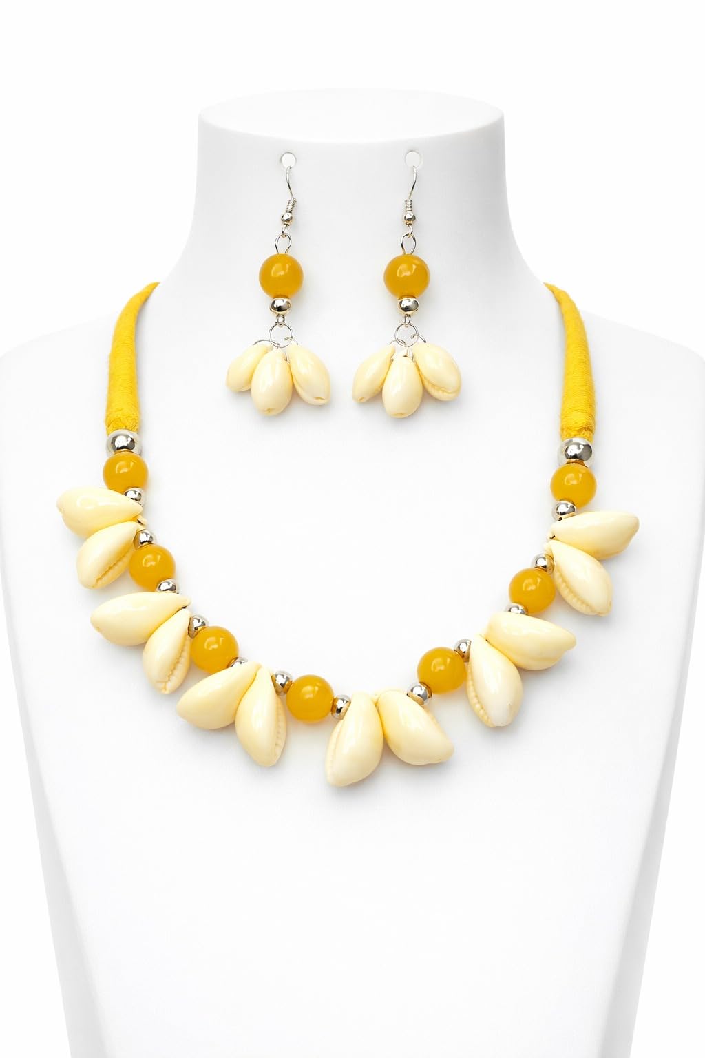 Women’s Traditional Shell Beaded Necklace and Earrings Jewellery Set – Stylish Ethnic Cowrie Shell Design Statement Necklace Set for Women and Girls-image-32