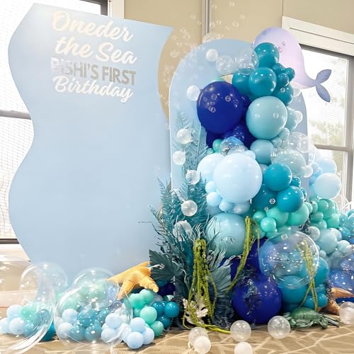 Image of DBKL Under the Sea Party Decorations, 167Pcs Under The Sea Balloon Arch Kit, Blue Teal Light Blue Orange Long Balloons Marine Animals Foil Balloon for Baby Shower Birthday Pool Party Supplies