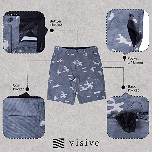 Visive Premium Hybrid Shorts Men Quick Dry Golf Stretch Board Shorts Swim Trunks Summer Big Men Grey Camo - 424