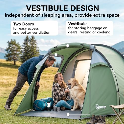 Outsunny 2-3 Person Tunnel Tent with Sewn-in Groundsheet, Air Vents, Rainfly, 2000mm Water Column, Camping Tent with 1 Bedroom, Inbuilt Porch, Living Area for Camping, Hiking - Image 5