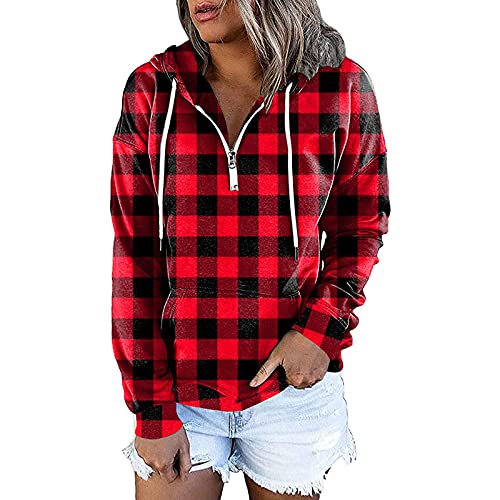 Aniywn Womens Pullover Hoodie Sweatshirts Casual Tunic Tops Kangaroo Pocket Shirts Tie Dye Floral Print Pullover Hooded Red