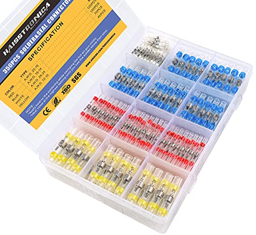 haisstronica 350PCS Solder Seal Wire Connectors-Marine Grade Heat Shrink Wire Connectors-Heat Shrink Butt Connectors,Waterproof Insulated Electrical Connectors Butt Splice(4Colors/4Size)