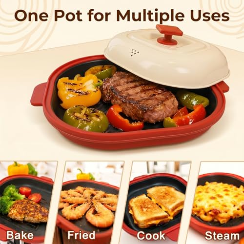 Red Microwave Grill Pan with Lid - image 3