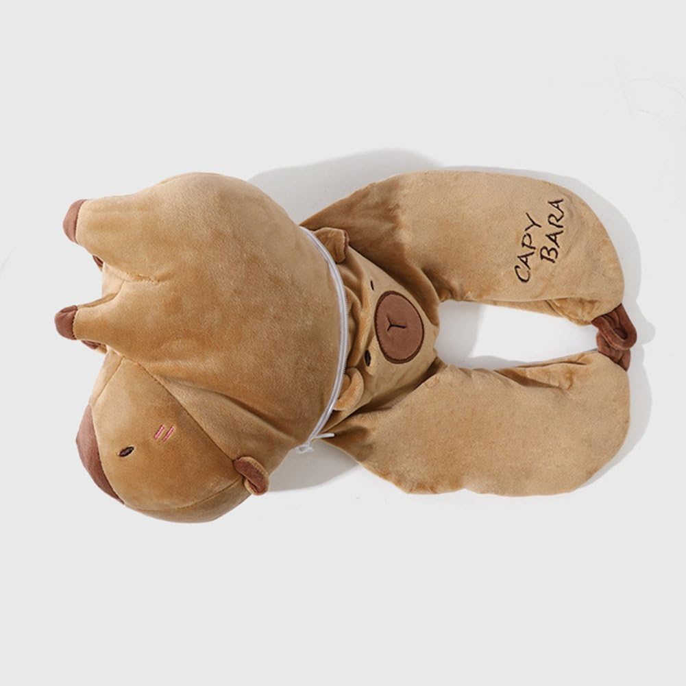 Capybara podróżna poduszka podpierająca kark 2 w 1, urocza, miękka poduszka w kształcie litery U, z motywem kreskówki, idealna na krzesła biurowe, wycieczki i krótką drzemkę w domu