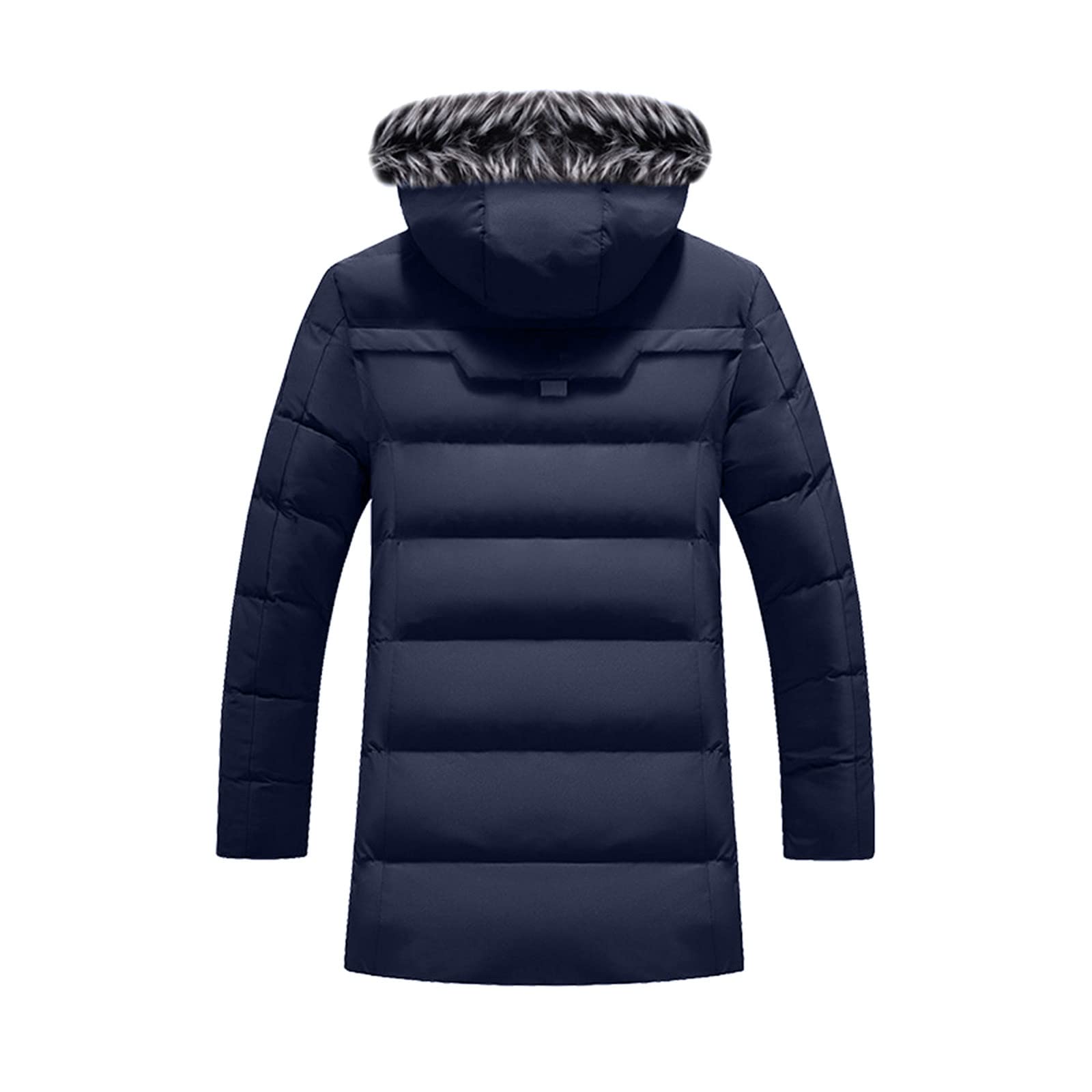 Doudoune Homme à Capuche Amovible Avec Fourrure Hiver Chaud Veste Ave Zippé MatelasséE Couleur Unie Slim Coupe-Vent Pardessus Manteau Longue à La Mode VêTements En Coton