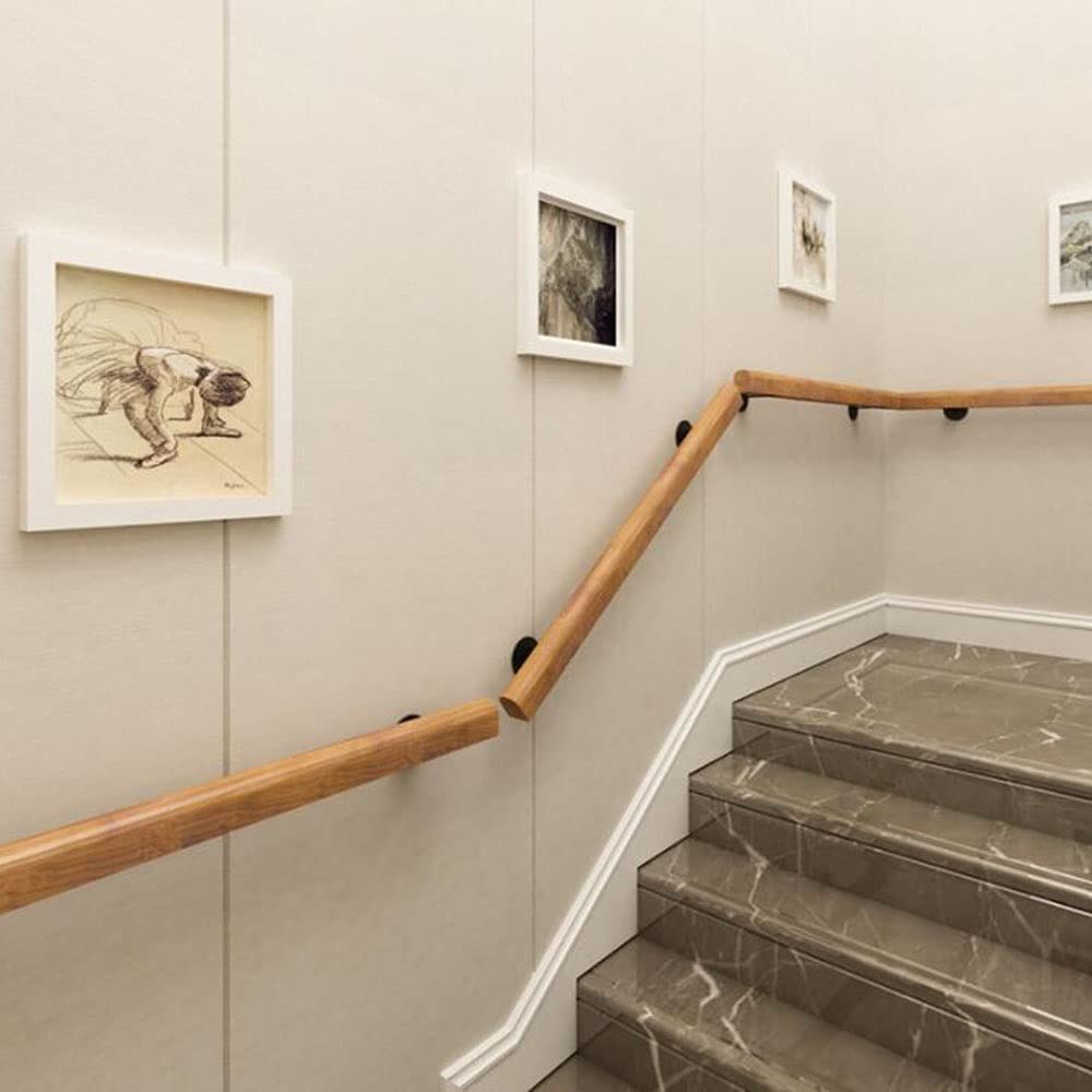 Pasamanos de Madera de 30~600 cm para Escaleras Interiores, Varilla de Soporte para Ancianos con Soportes de Acero Inoxidable, decoración de Pasillos (Size : 100cm/3.3ft)