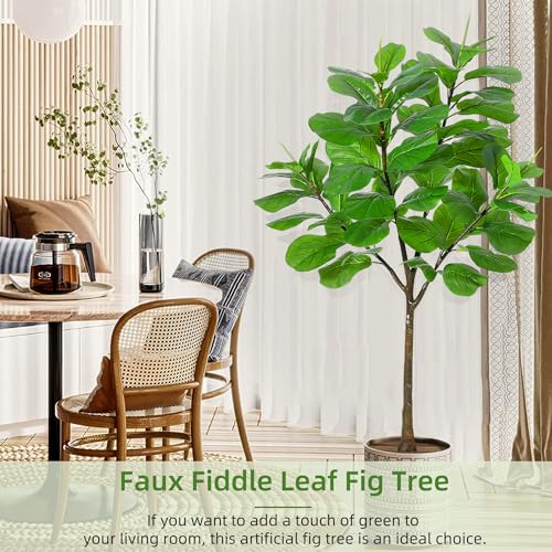 GarveeHome Artificial Fiddle Leaf Fig Tree 5.8ft Tall with 65 Decorative Leaves, Fake Fig Silk Tree in Pot, Artificial Tree in Plastic Pot for Home Office, Living Room, Corner Decor Indoor