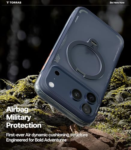 Image of TORRAS Ostand Q3 Air Original for iPhone 17 Pro Max Case, 360 Magnetic Stand, MagSafe Compatible, Mil-Grade Drop Tested, Camera Control Button, Shockproof for 17 Pro Max Cover, Midnight Blue