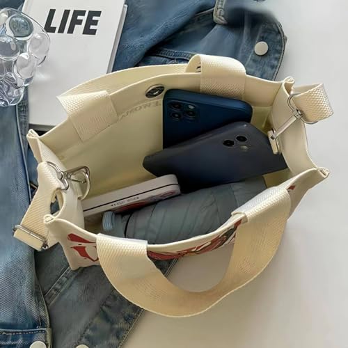 Cute Gentle Woman Tote Bag Colorful Hand-painted Canvas Handbags Handheld Shoulder Bag Office Travel Essentials4