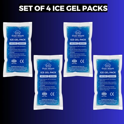 Image of Reusable Ice Gel Packs for Cooler Bags, Breast Milk & Pain Relief - Non-Toxic Leak-Proof Cold Gel Pads for Picnic, Travel, Vaccine, Insulin, Food & Drinks - Hard Freeze Long Lasting Blue