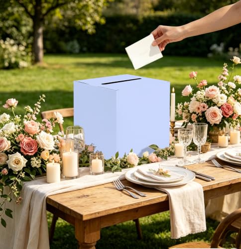 Image of SietDESEO Lavender Card Box for Graduation Large Gift Card Box Holder 9.8 inch x 9.8 inch Money Cards Box Diy Card Box for Wedding Reception Baby Shower Birthday Cards Box Holder