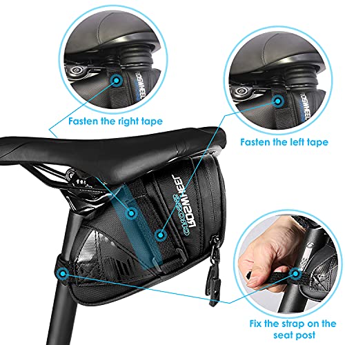 Image of WOTOW Bike Saddle Bag, Under Seat Bike Bag Pouch Pack, Water Proof Mudproof Strap-on Cycling Wedge Bag Quick Release Storage Pannier Mountain bike saddle bag for Outdoor MTB Road Bike (0.6L)