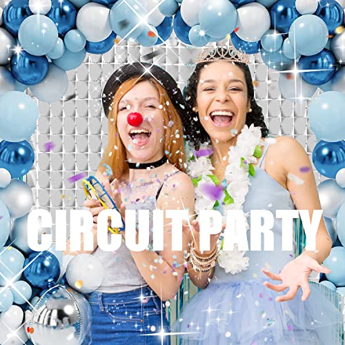 Image of PADELO Silver Shimmer Wall Backdrop, Square Backdrop Curtain,2Pcs 3.3x6.6 Feet Silver Streamer Backdrop for Party Decorations