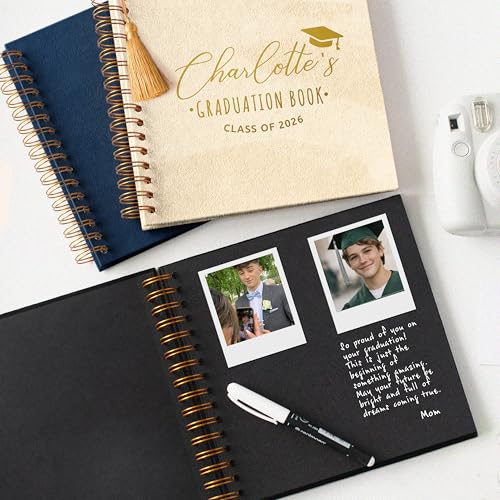 Image of Personalized Guest Book Sign-In Book for 21st, 30th, 50th, or 60th Birthday Party or Anniversary Fits 4x6 & 5x7 Polaroid Instax Pictures Keepsake Scrapbook Album (Ivory, Small - 8.3x8.3)