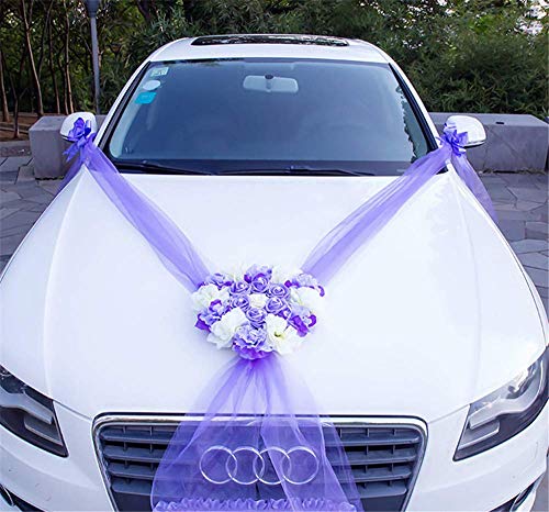 RAILONCH - Ruban de décoration de mariage pour voiture - Grand nœud - Fleur de voiture
