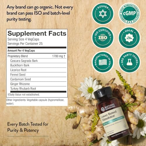 Nature's Sunshine Lower Bowel Stimulator - Helps Relieve Constipation - Cleanse & Detox Your Colon with Natural Herbal Ingredients - 25 Servings - 100 Vegcaps