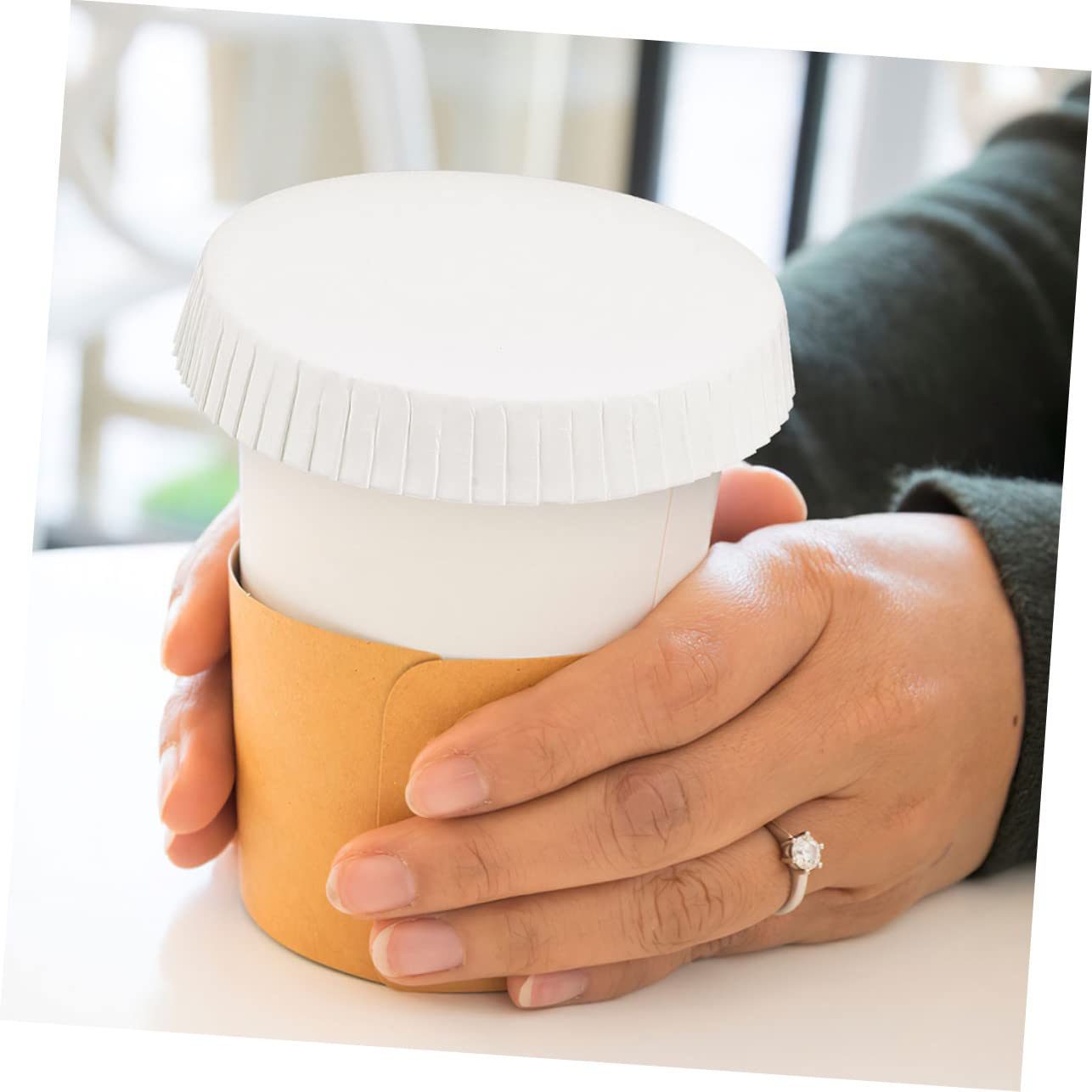 NULYLU 150pcs Paper Drinking Cups Round Paper Lid Sealing Lid for Tea Sand Color Multipurpose Disposable